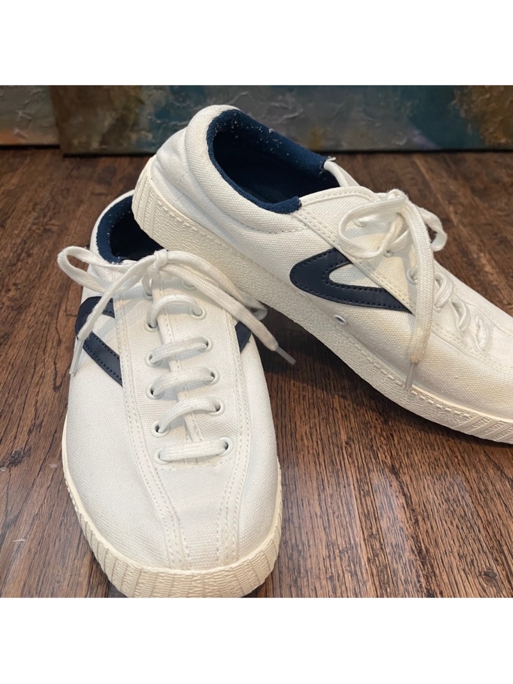 Tretorn White Canvas Sneakers with Navy Trim